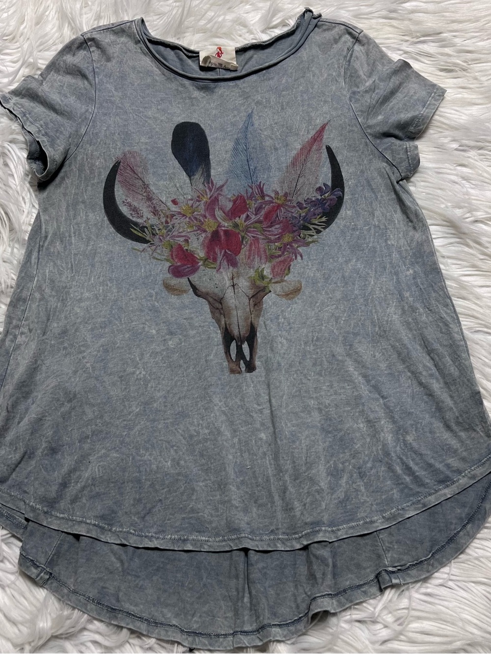 Boho Jane Floral Skull Short Sleeve Tee - Gray